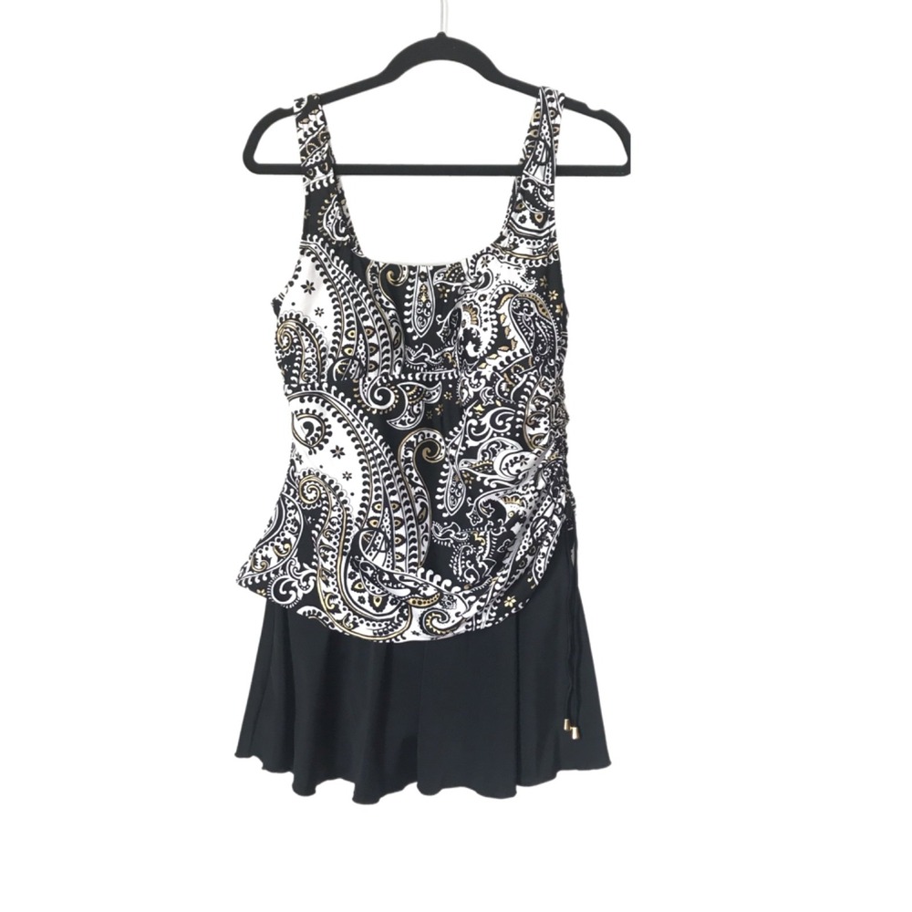 Maxine of Hollywood Swimdress Women Black Gold Paisley One Piece Swimsuit - 12